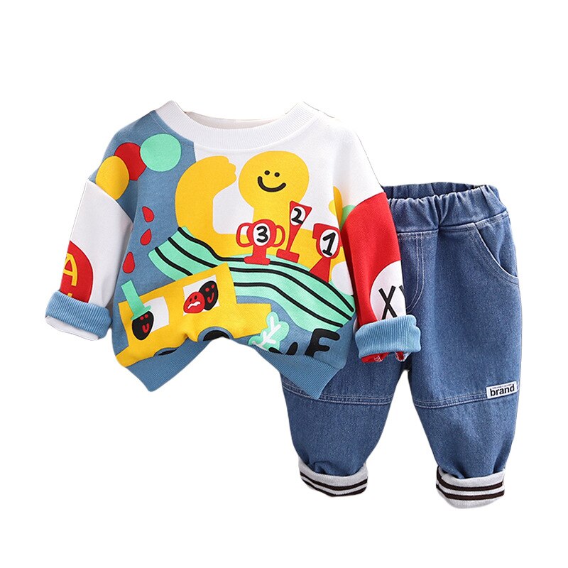 Conjunto de sudadera con jeans lavados con pulpo para niños de 2 piezas