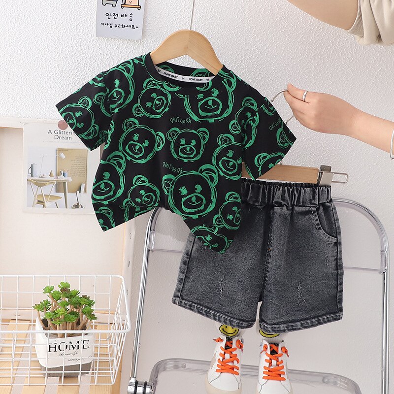 Conjunto Infantil Manga Cura Bear Jeans Shorts