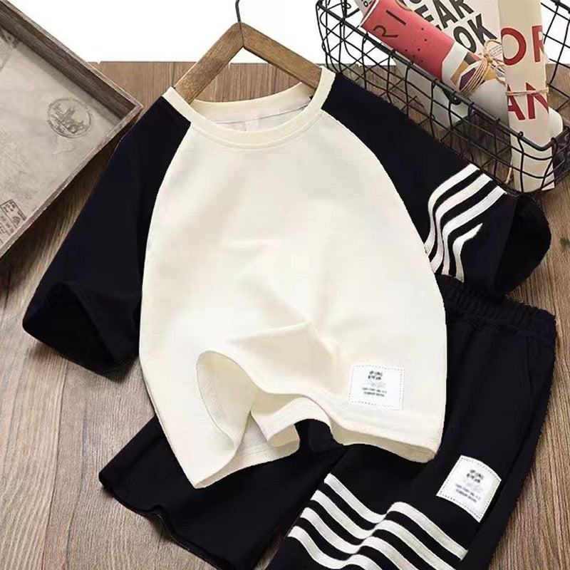 Conjunto de pantalones cortos de manga corta Conjunto de dos piezas informal de moda holgada de algodón de verano