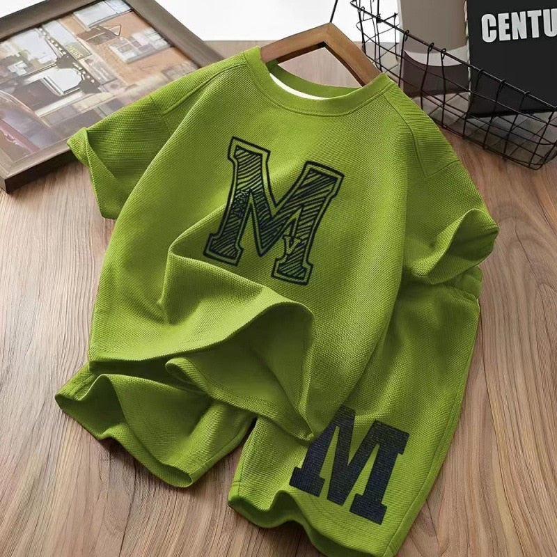 Conjunto de pantalones cortos de manga corta Conjunto de dos piezas informal de moda holgada de algodón de verano