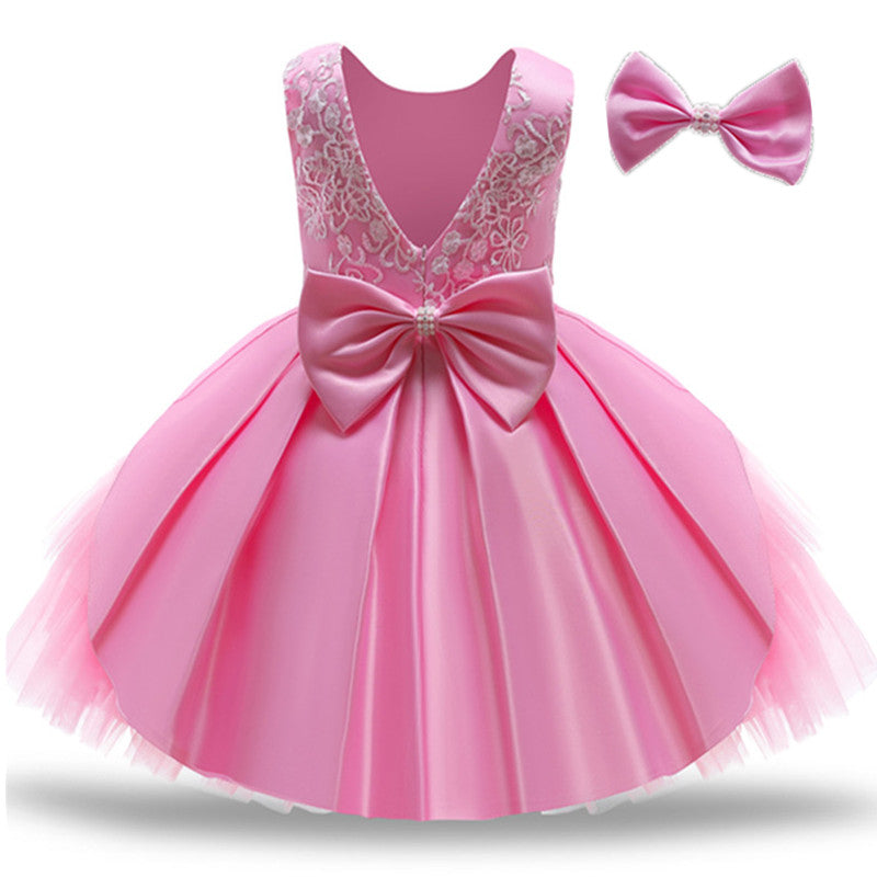 Vestido Fiesta Infantil Encaje + Lazo