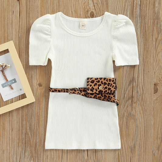 Vestidos con riñonera Vestido liso de manga corta con cuello redondo Riñonera con estampado de leopardo