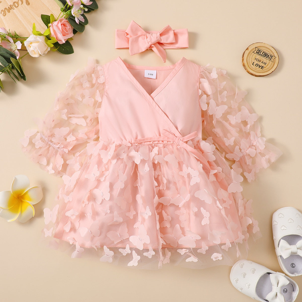 Vestido Infantil Mariposas Manga Larga