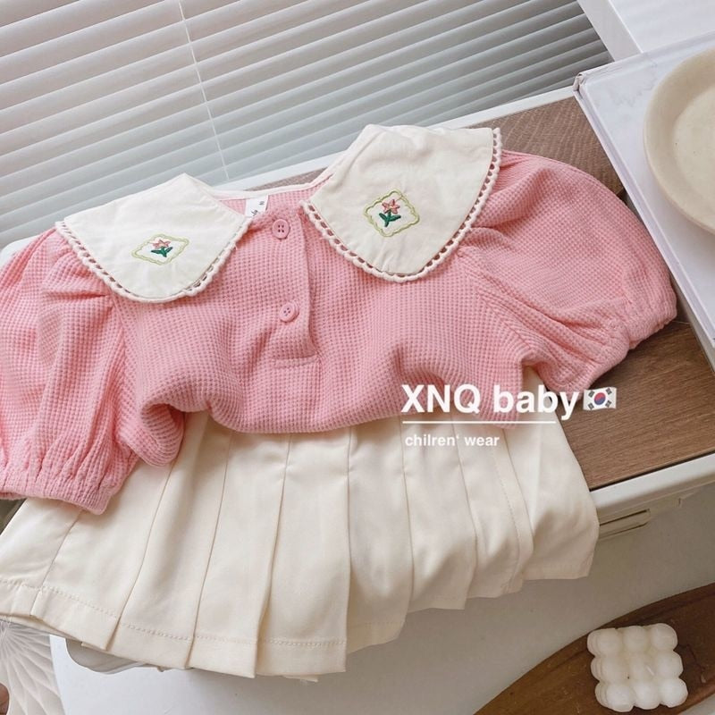 Conjunto plisado rosa de verano, top pequeño de 2 piezas + faldas