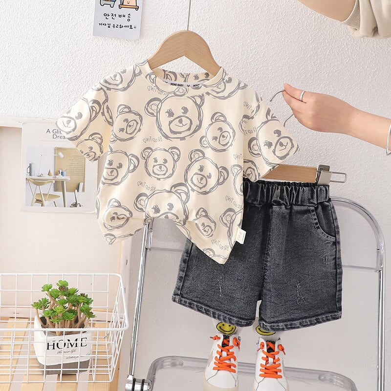 Conjunto Infantil Manga Cura Bear Jeans Shorts
