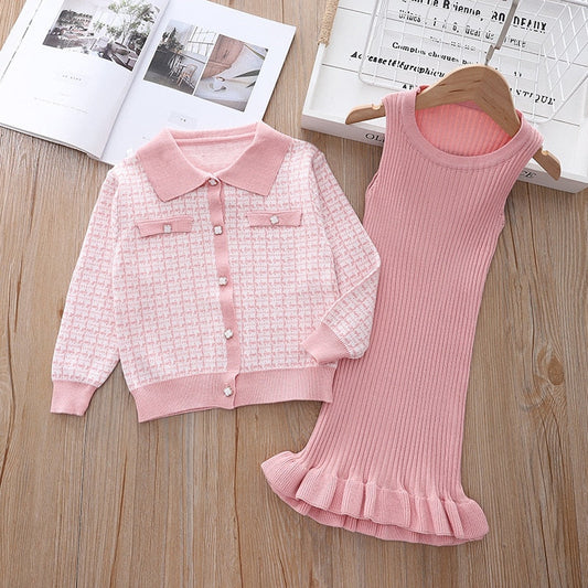 Conjunto infantil vestido + cárdigan