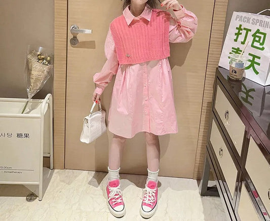 Conjunto vestido camisero y chaleco