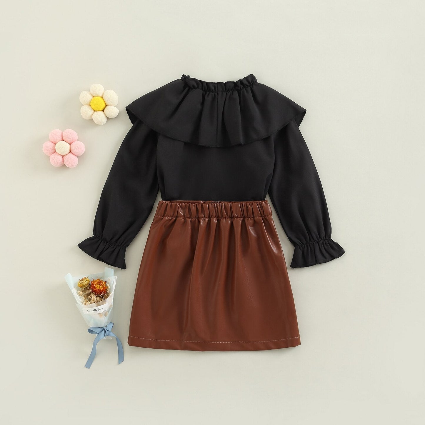 Conjunto de blusa + falda de cuero PU 18M-6T