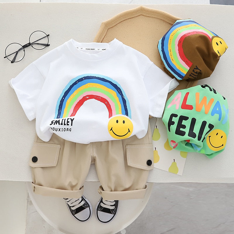 Conjunto Rainbow Smile Camisetas Manga Corta Bordado
