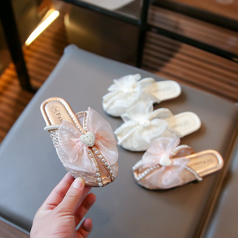 Pantuflas Infantiles Dulce Encaje Malla Perlas