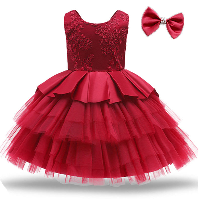 Vestido Fiesta Infantil Encaje + Lazo