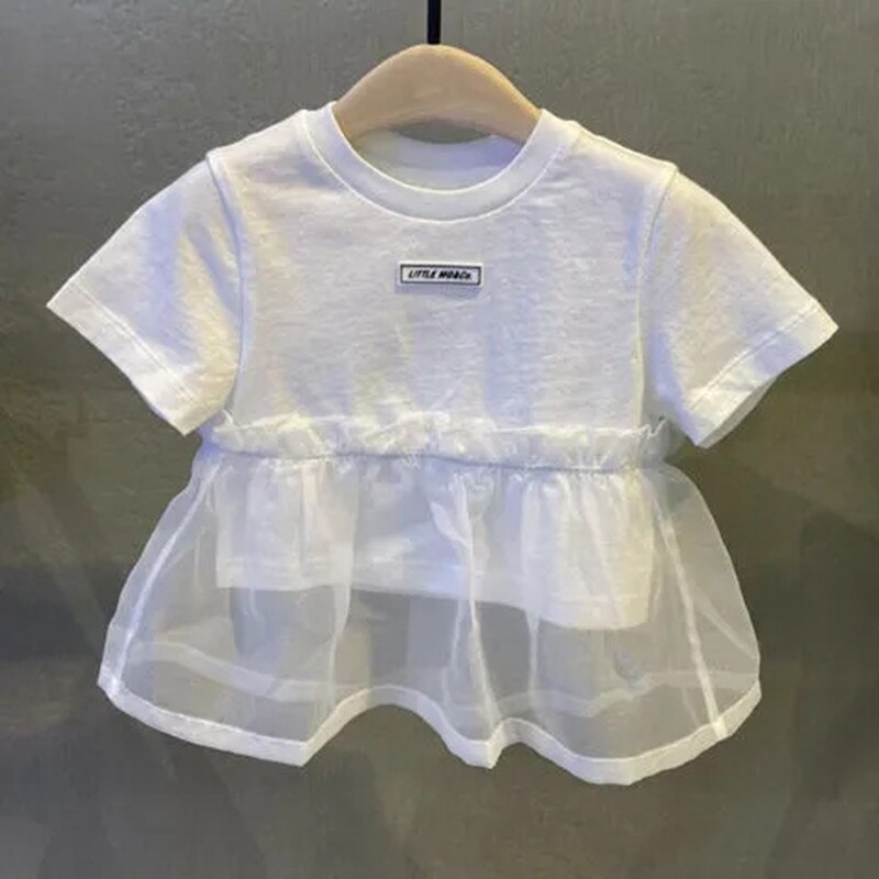 Camiseta para niños Top de manga corta de malla con retales para niñas de verano
