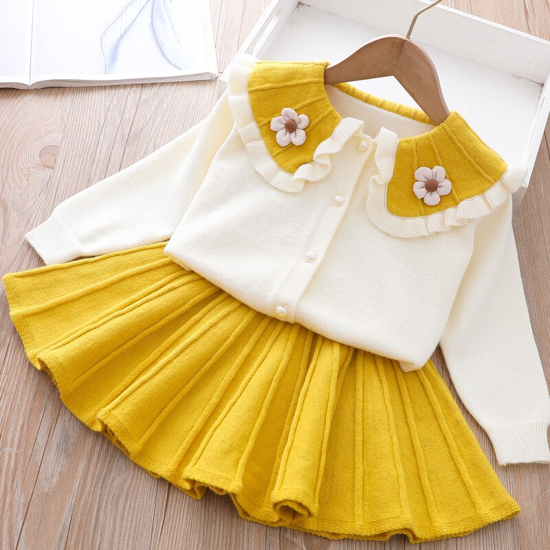 Conjunto De Suéter Suéter De Flores Tricolor Falda Plisada