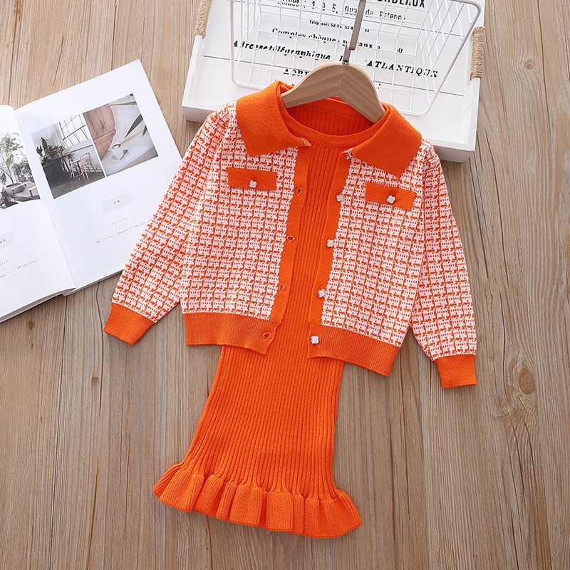 Conjunto infantil vestido + cárdigan