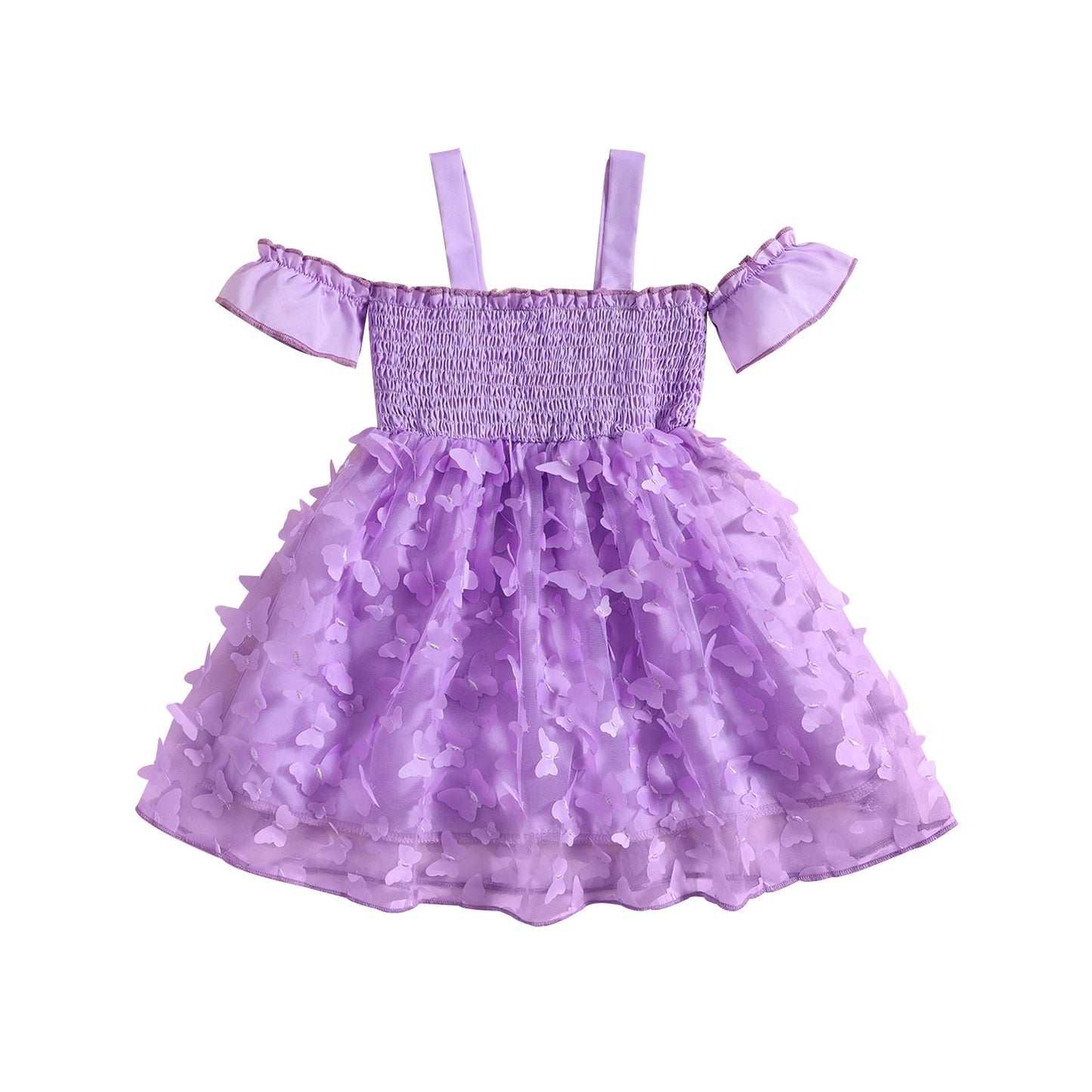 Vestido Manga Corta 3D Mariposa Tul