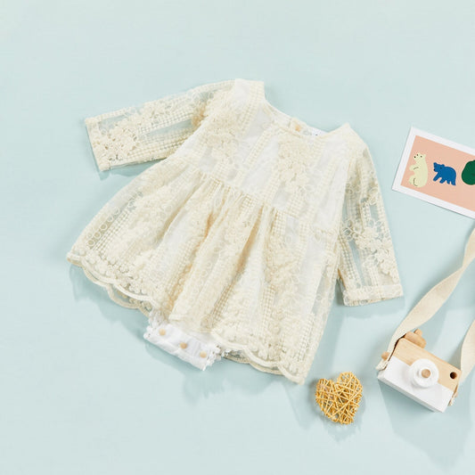 Vestido Infantil Manga Larga Beige