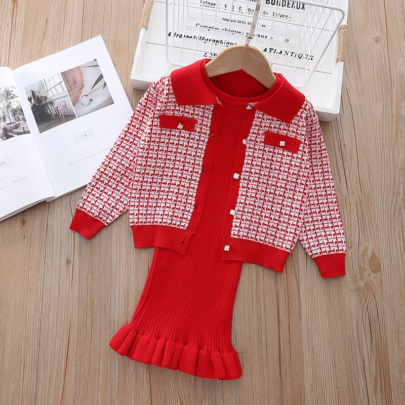 Conjunto infantil vestido + cárdigan