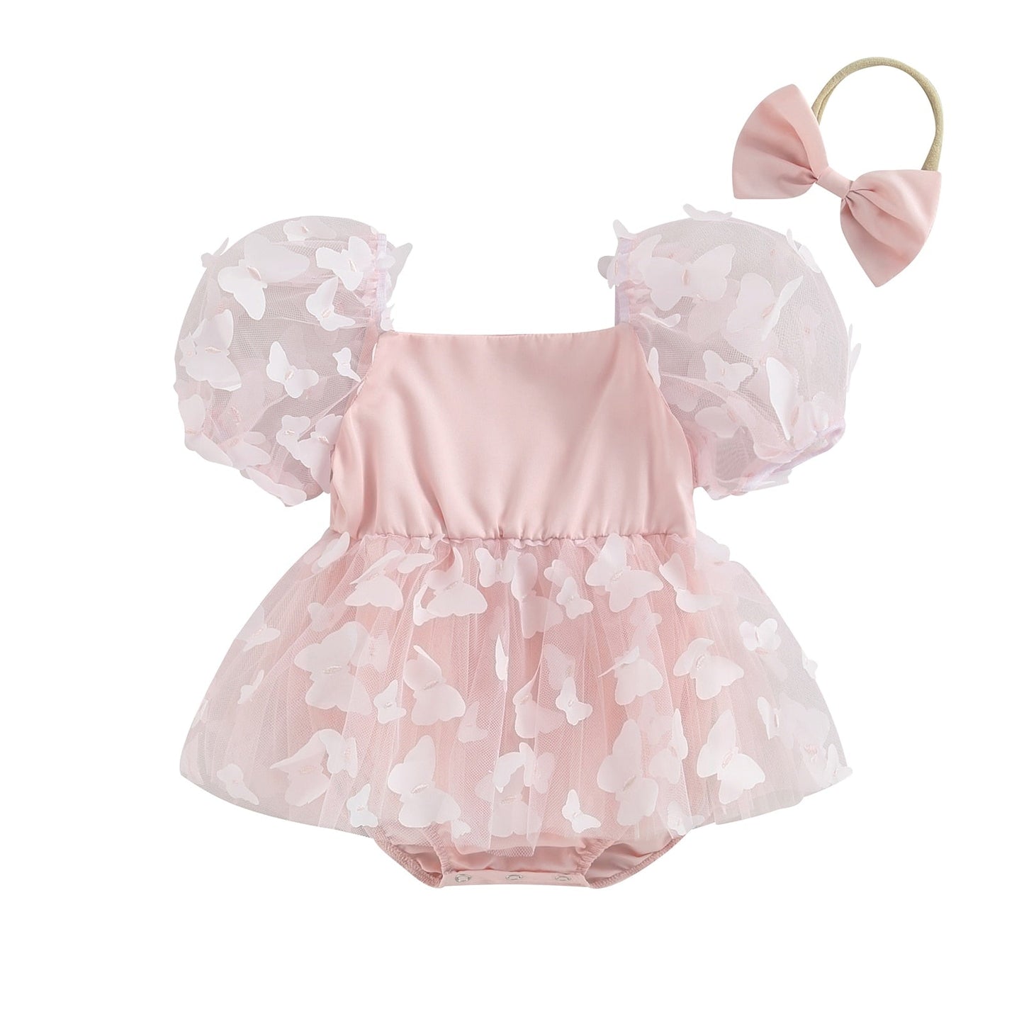 Vestido de mariposa mameluco con diadema con lazo conjunto de ropa de verano