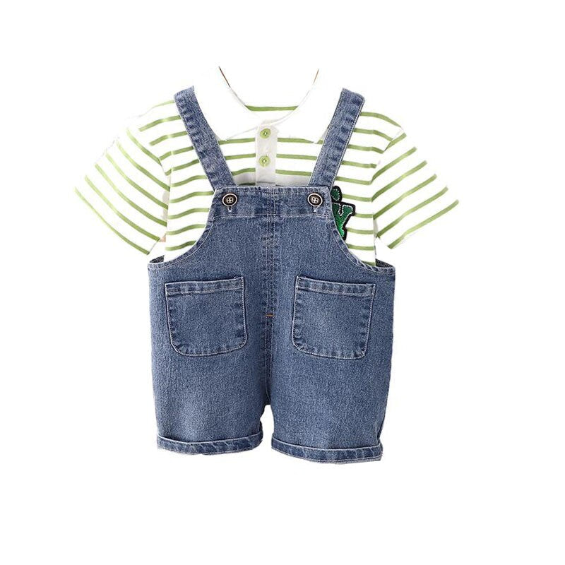 Conjunto Infantil Peto Jeans Camisa Rayas