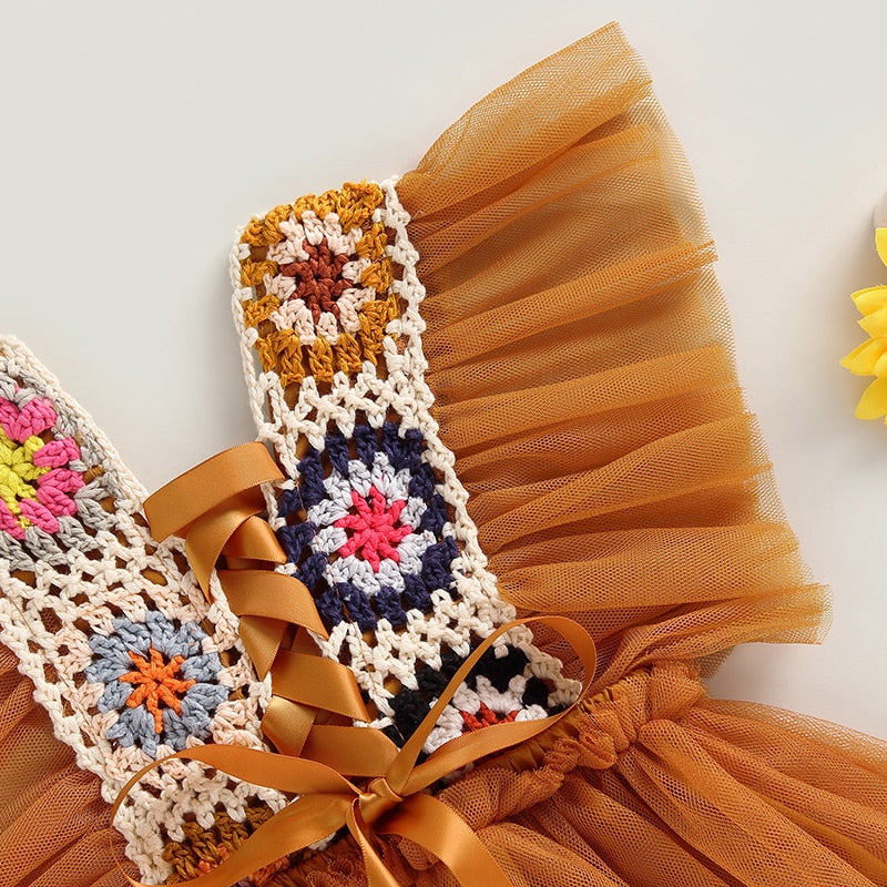 Vestido De Tul, Flor De Ganchillo