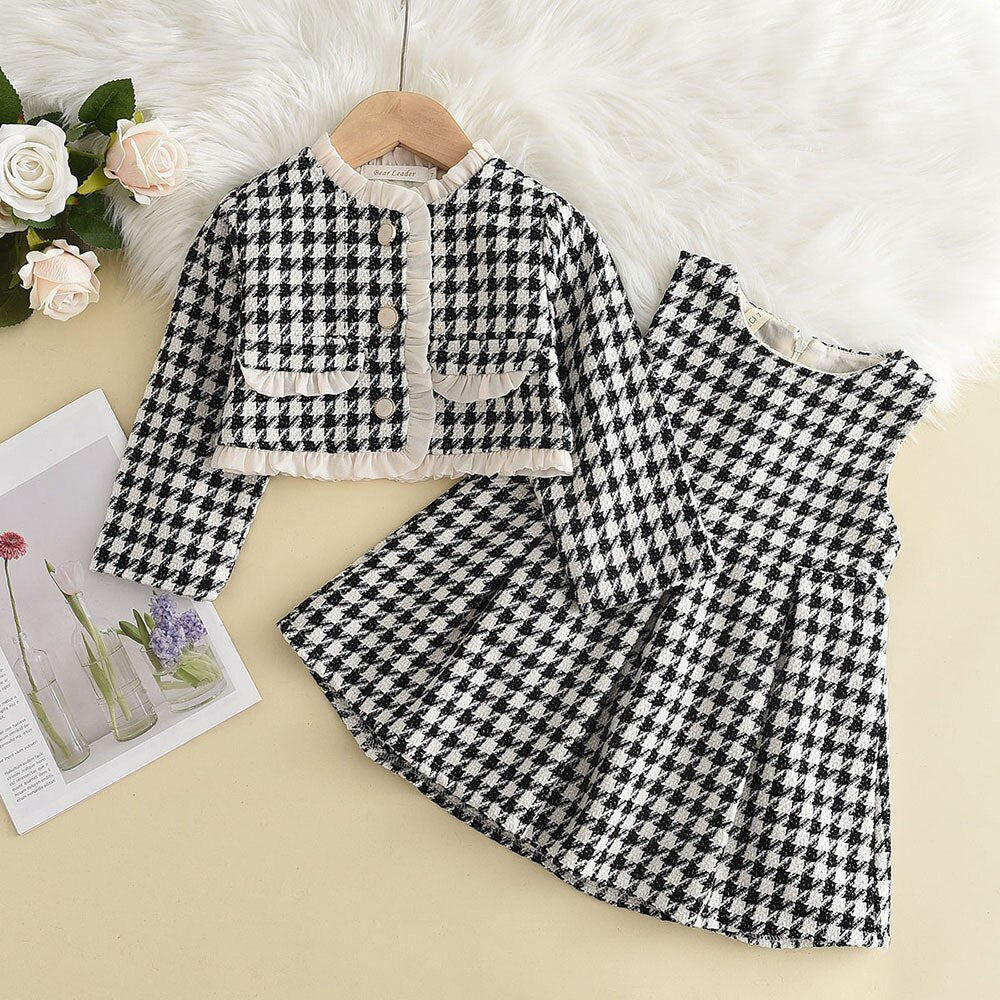 Abrigo a cuadros + vestido Trajes vintage Traje 2-6 años