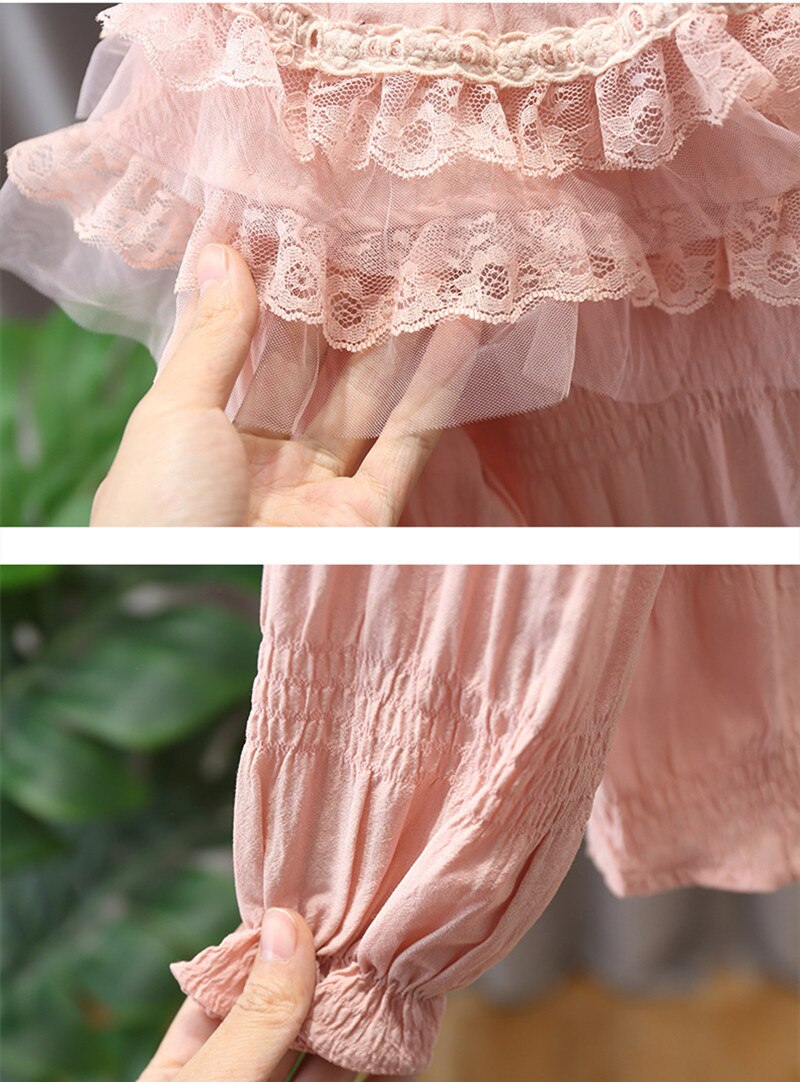 Ropa de otoño para niños y niñas, Tops de encaje con solapa dulce, conjunto de pantalones vaqueros, traje de 2 uds, chándal para niños, conjuntos de ropa para niñas