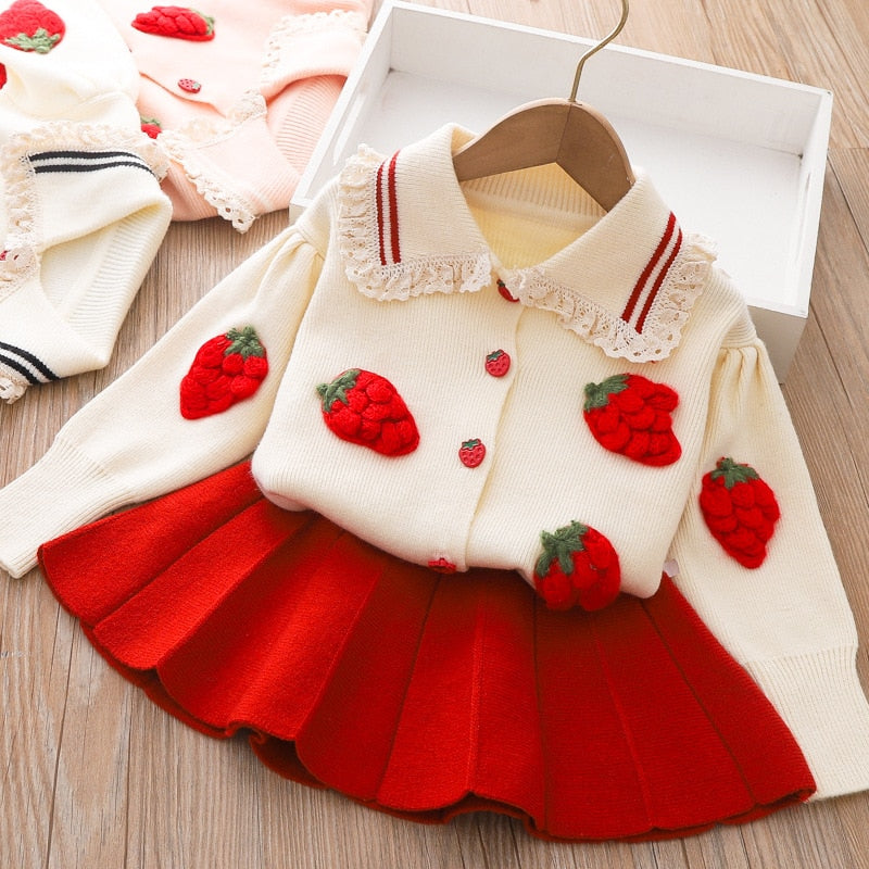 Ropa Cárdigan de punto fresa + falda plisada