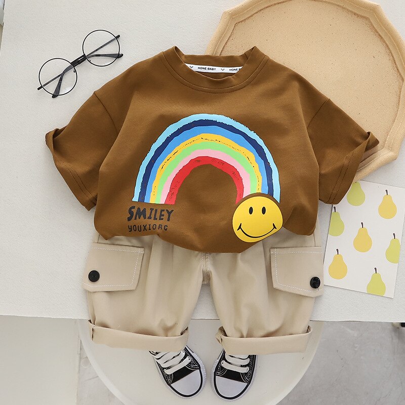 Conjunto Rainbow Smile Camisetas Manga Corta Bordado