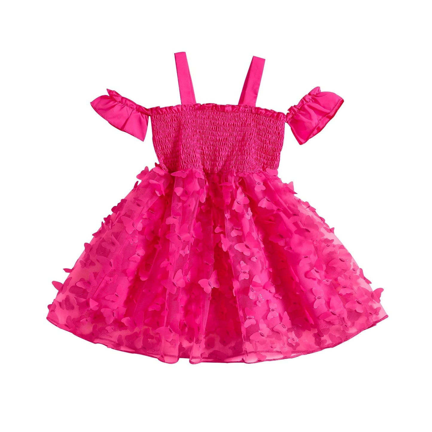 Vestido Manga Corta 3D Mariposa Tul