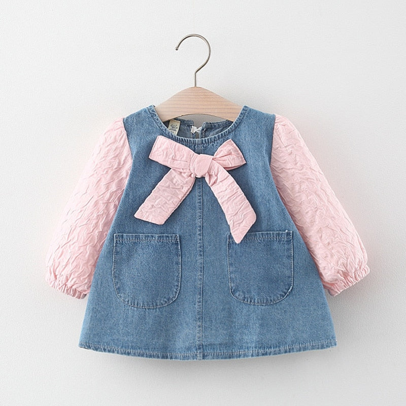 Vestido de princesa para niñas, vestido de otoño informal de tela vaquera de manga larga, vestido de fiesta para bebés, ropa para niños recién nacidos