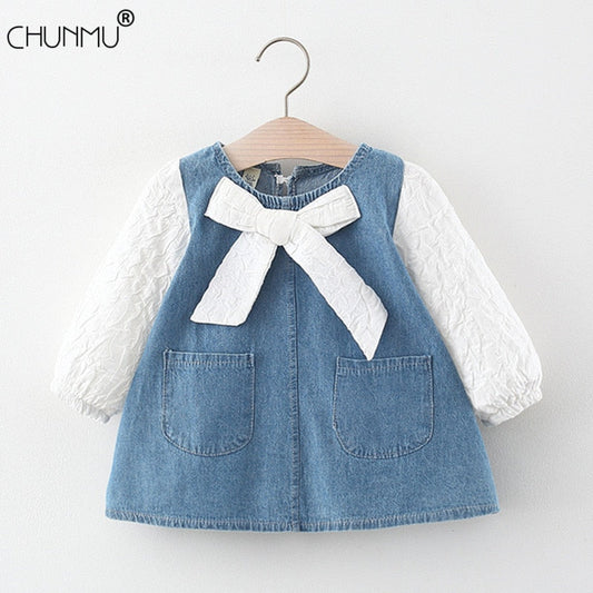 Vestido de princesa para niñas, vestido de otoño informal de tela vaquera de manga larga, vestido de fiesta para bebés, ropa para niños recién nacidos