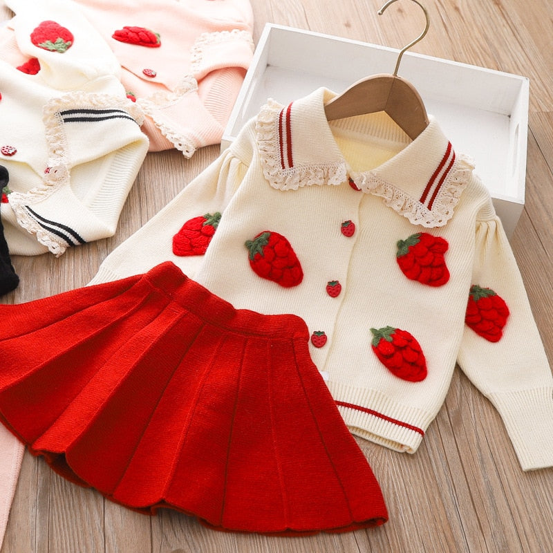 Ropa Cárdigan de punto fresa + falda plisada