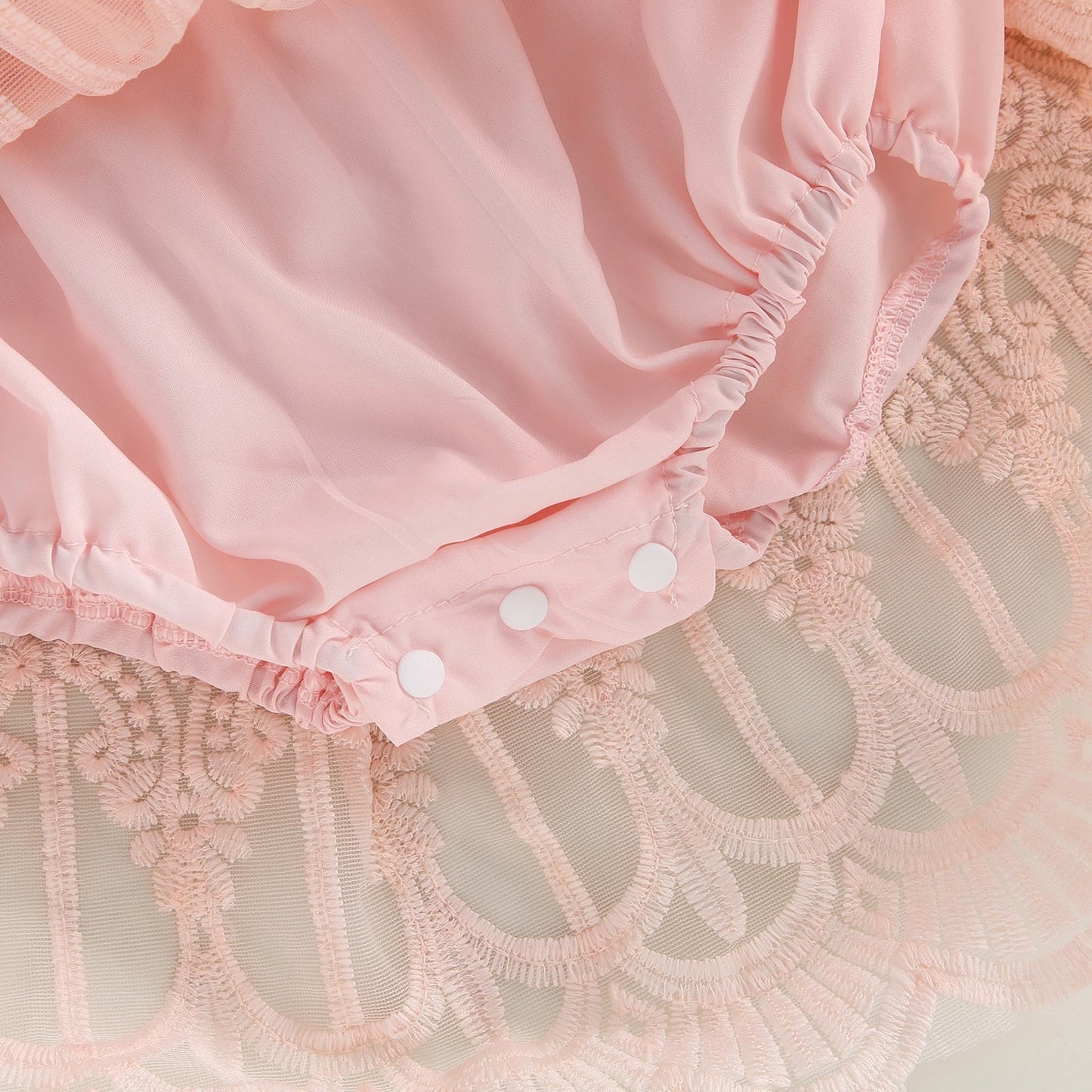 Mameluco de encaje de verano, manga con volantes sin espalda, color sólido