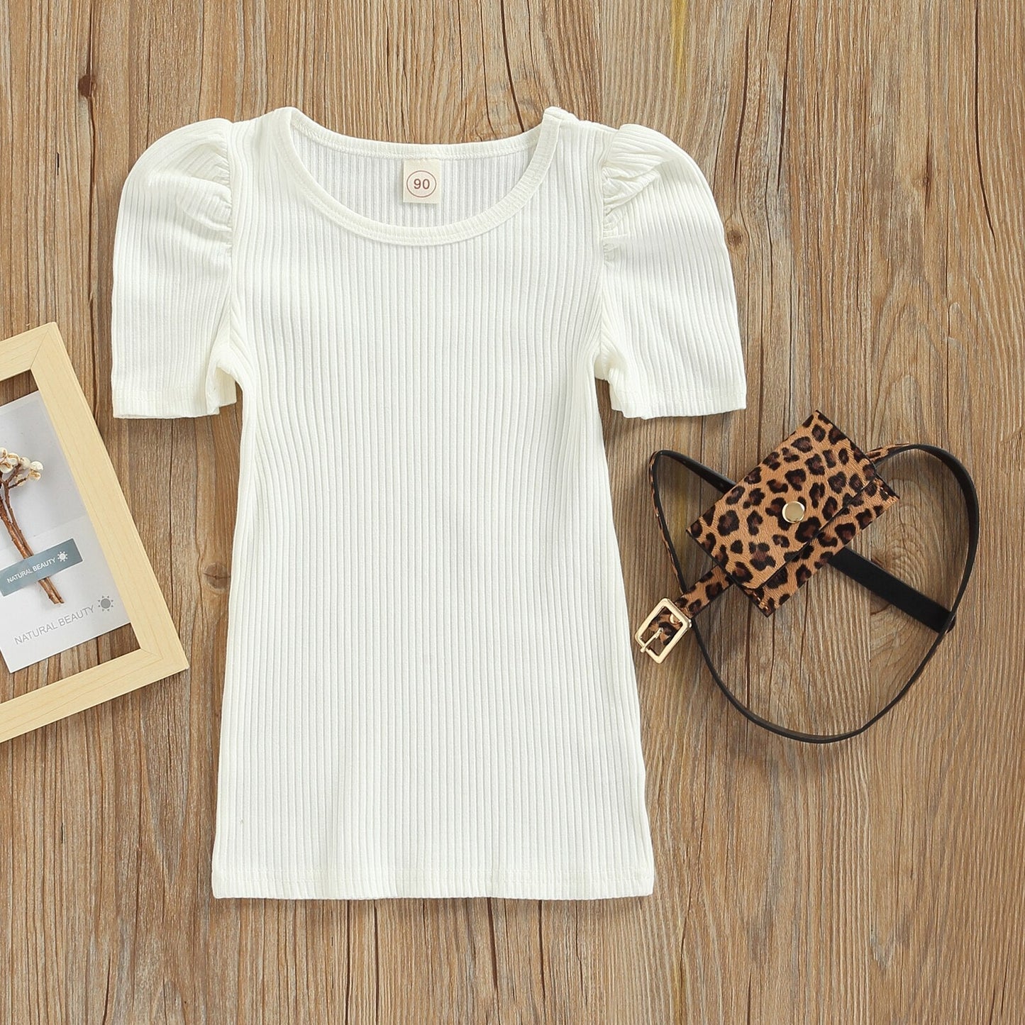 Vestidos con riñonera Vestido liso de manga corta con cuello redondo Riñonera con estampado de leopardo