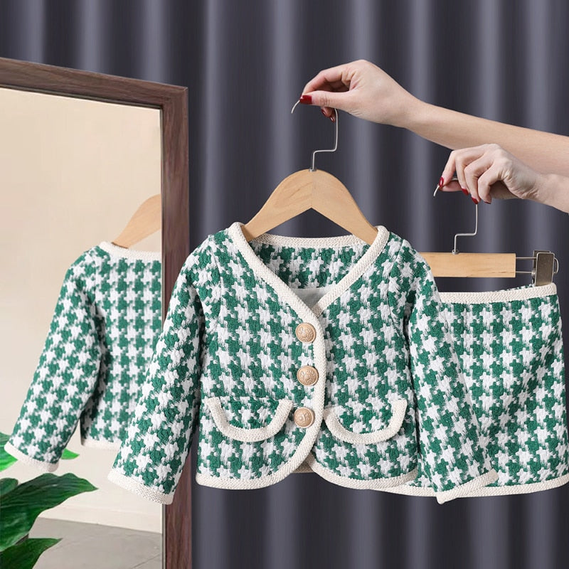 Conjunto de ropa Abrigo a cuadros + Falda Moda