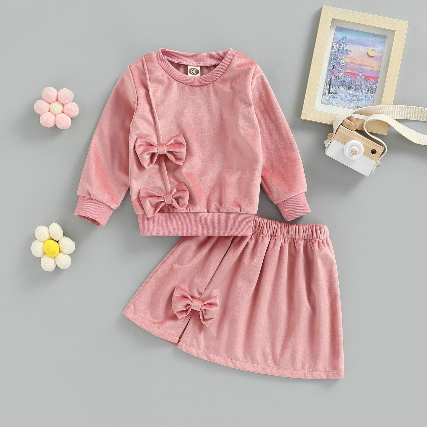 Conjunto de Felpa Infantil Falda Lazo