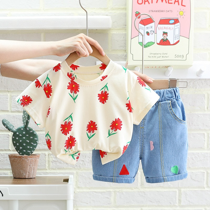 Conjunto de jeans florales para niños