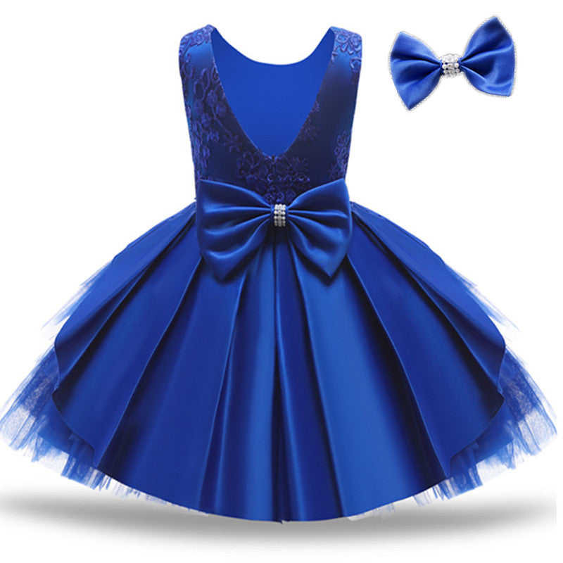 Vestido Fiesta Infantil Encaje + Lazo