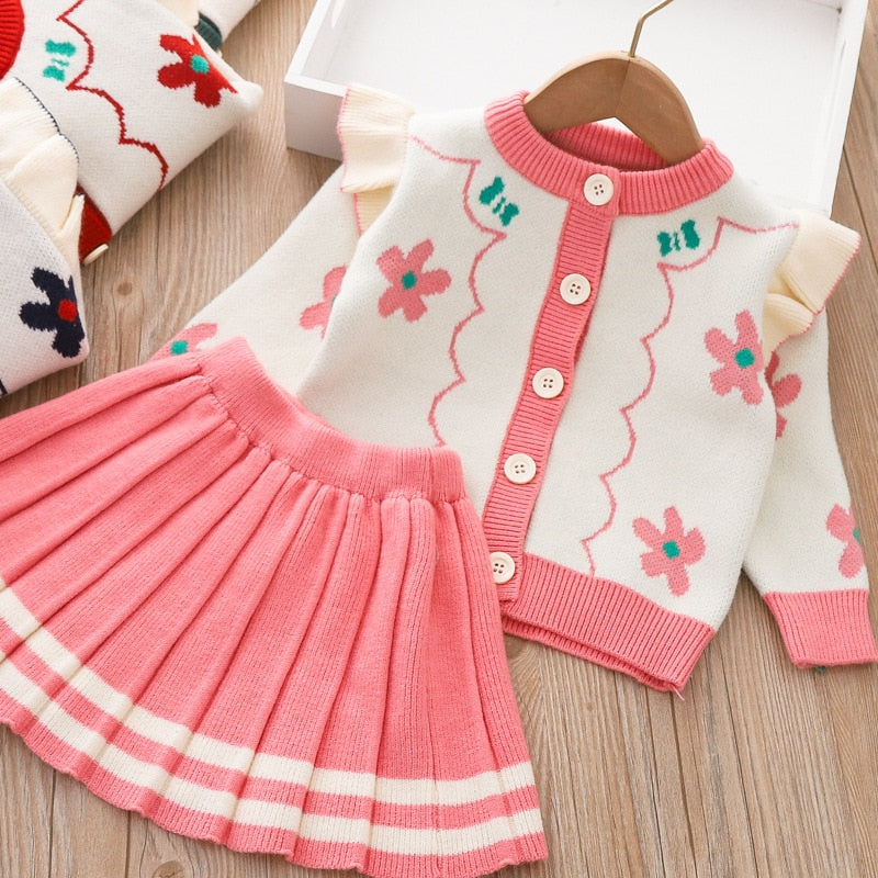 Conjunto Infantil Cárdigan + Falda Plisada