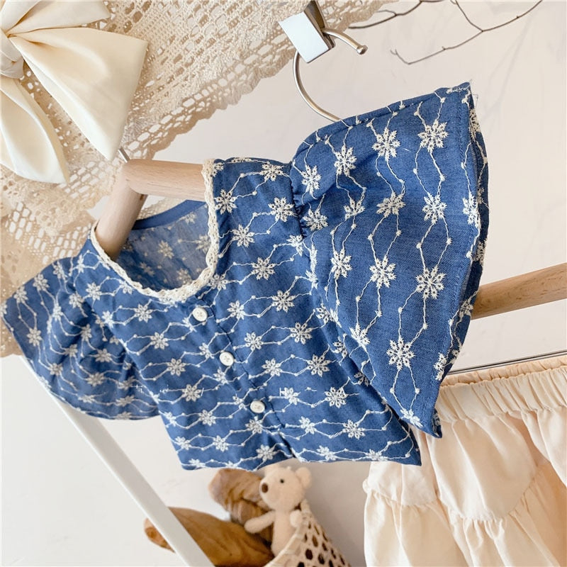 Conjunto de camisa y falda de flores con mangas con volantes de moda de verano