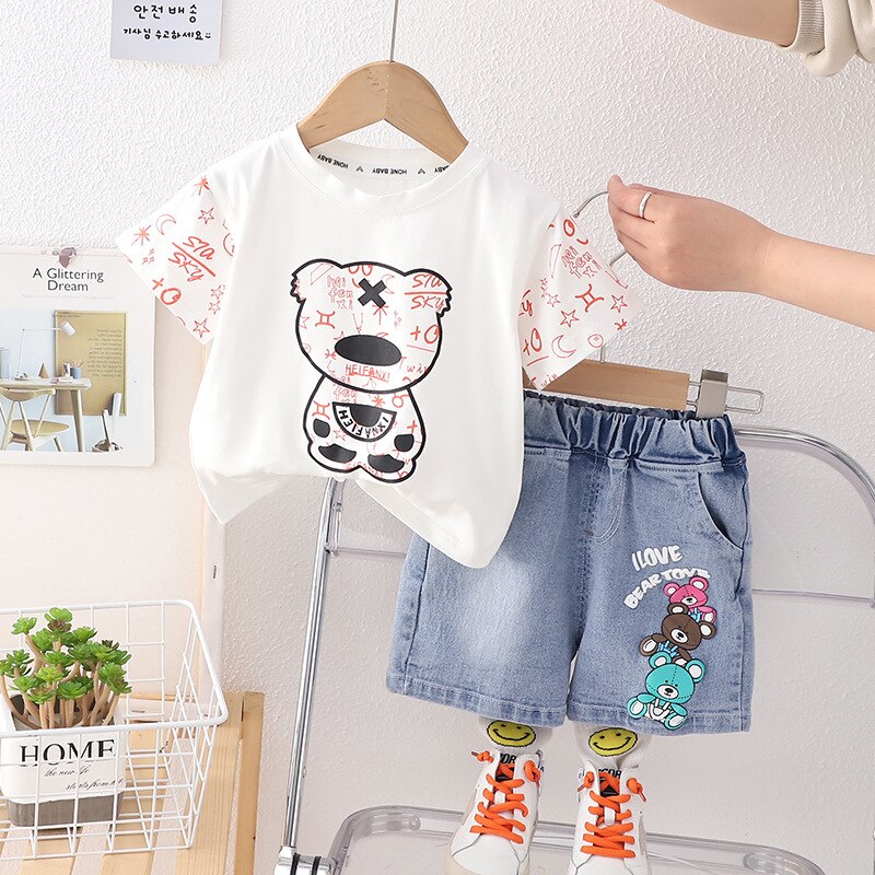 Conjunto Infantil Ositos Colores Jeans Shorts