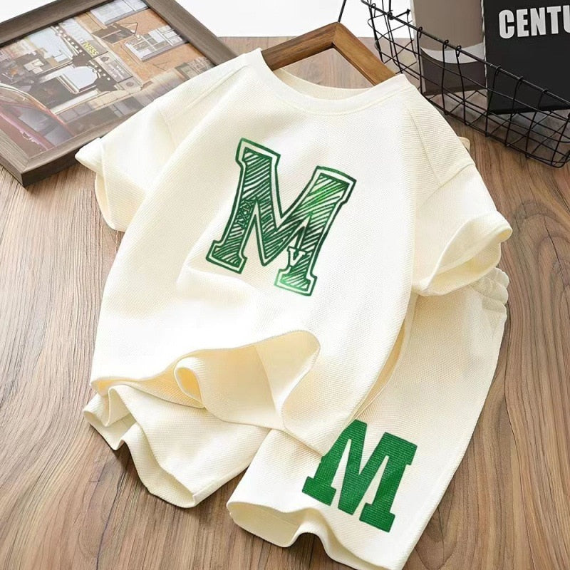 Conjunto de pantalones cortos de manga corta Conjunto de dos piezas informal de moda holgada de algodón de verano