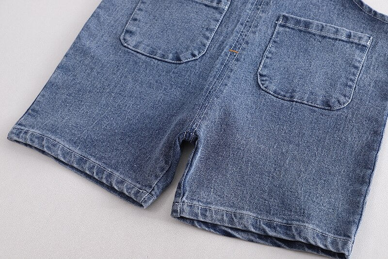 Conjunto Infantil Peto Jeans Camisa Rayas