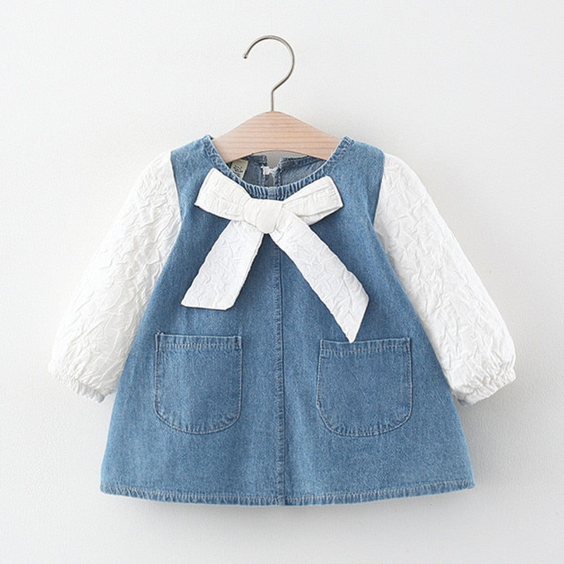 Vestido de princesa para niñas, vestido de otoño informal de tela vaquera de manga larga, vestido de fiesta para bebés, ropa para niños recién nacidos