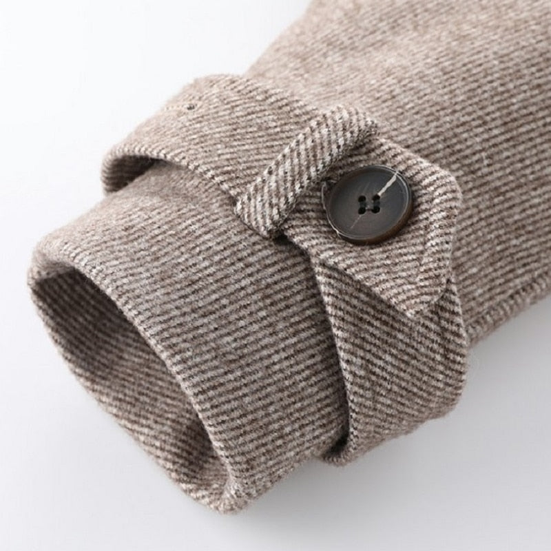 Conjunto de ropa de lana chaqueta + falda 2 piezas cálido grueso gris plisado