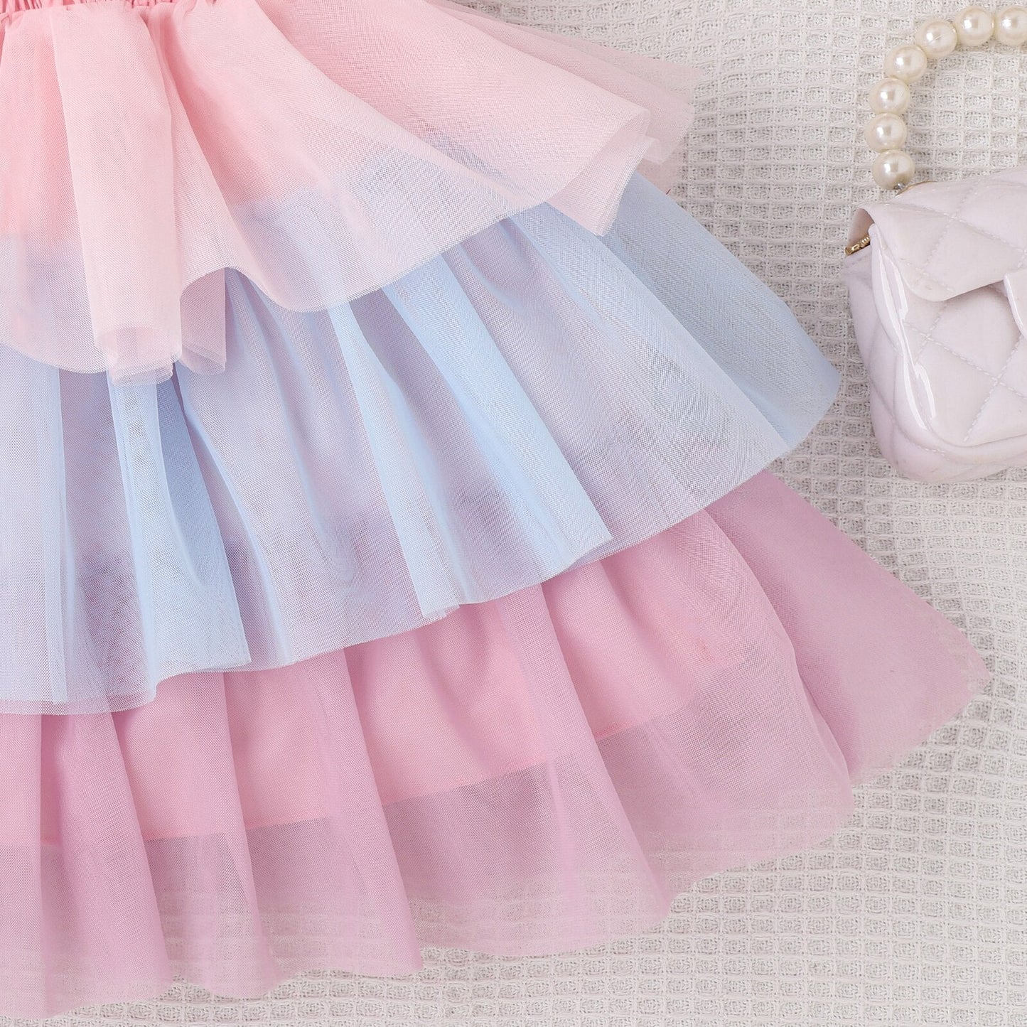 Vestido de tul para niños pequeños, vestido de tutú en capas de princesa de color en contraste sin mangas