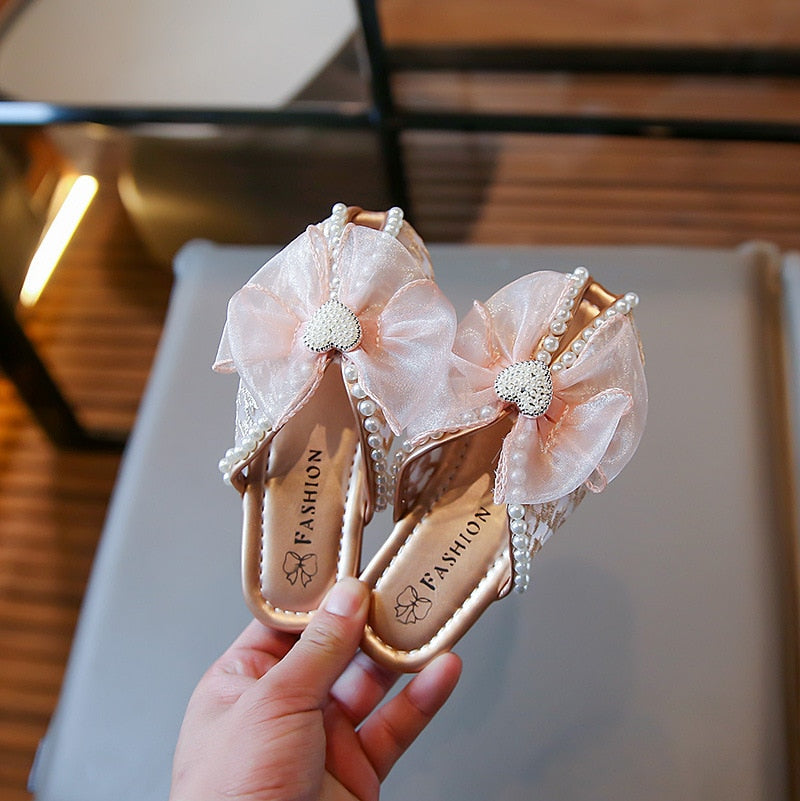 Pantuflas Infantiles Dulce Encaje Malla Perlas