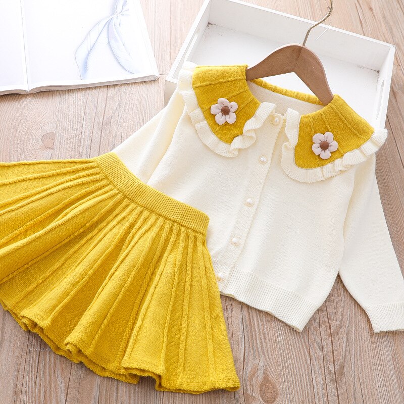 Conjunto De Suéter Suéter De Flores Tricolor Falda Plisada