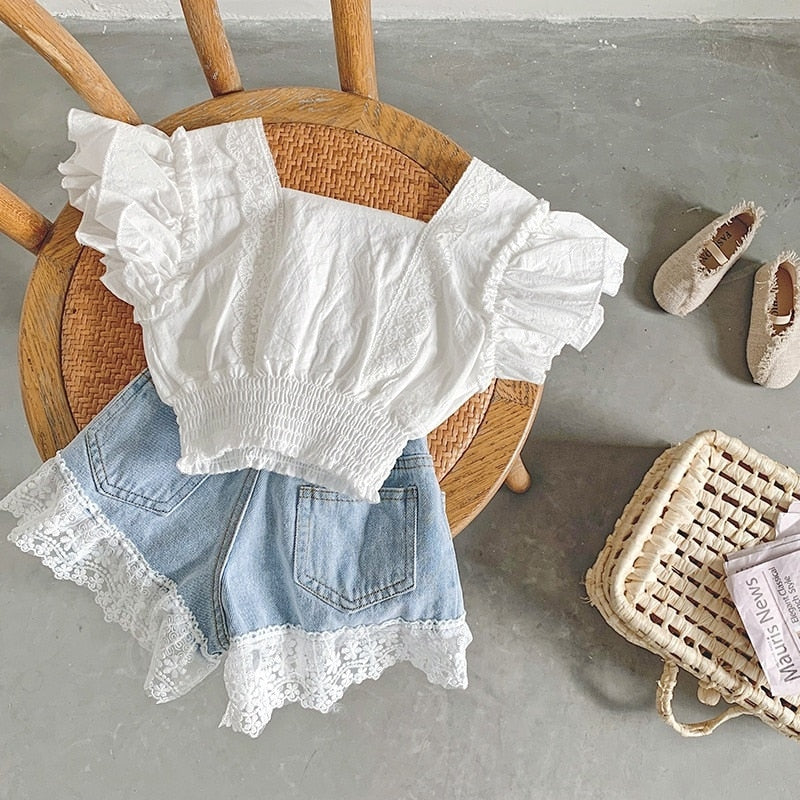 Camiseta + juego de bordados de flores de encaje