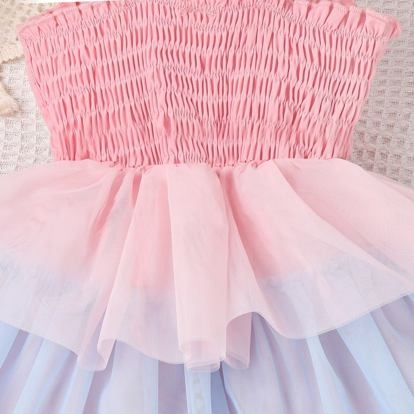 Vestido de tul para niños pequeños, vestido de tutú en capas de princesa de color en contraste sin mangas